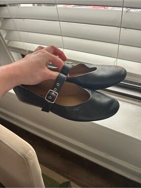 Madewell Black Leather Mary Jane Flats with Buckle Strap